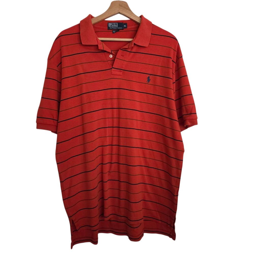 Vintage Y2K Polo Ralph Lauren Striped 100% Cotton Short Sleeve Rugby Orange XL